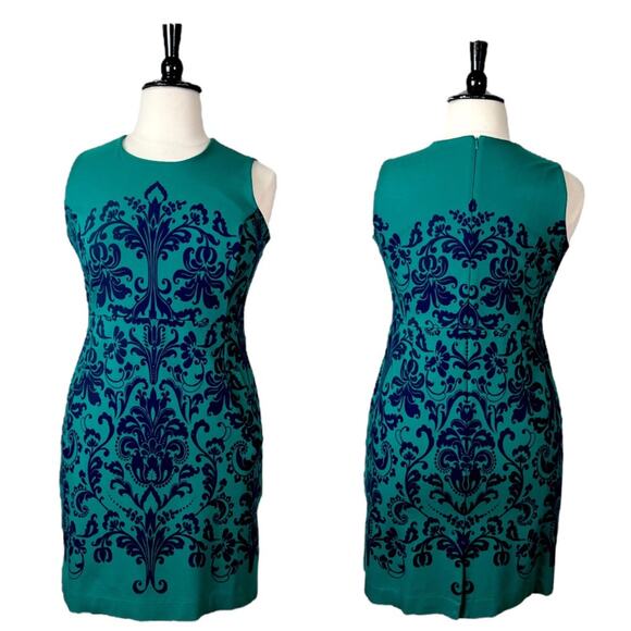 Lands End Dress Ponte Knit Sheath Pockets Sleeveless Green Blue Women’s Size 16P - Picture 11 of 11